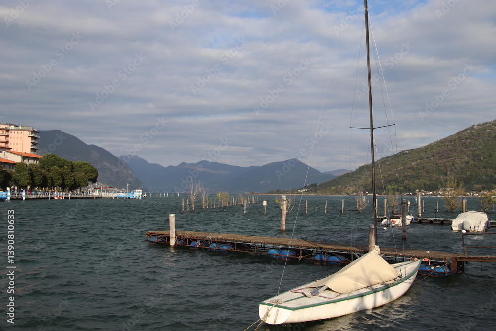 View of the port of Paratico, a small town on Lake Iseo in northern Italy
