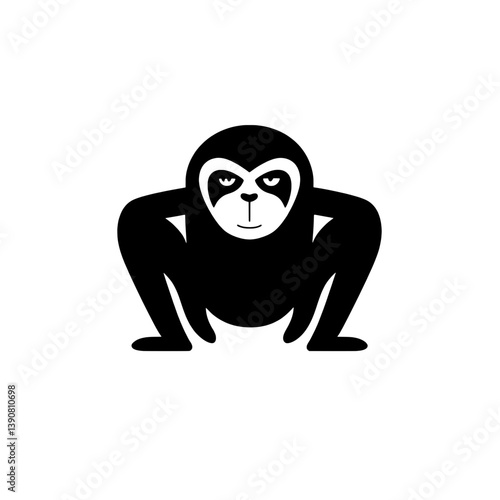 Minimalist black and white icon of a monkey in a crouched position showcasing modern design