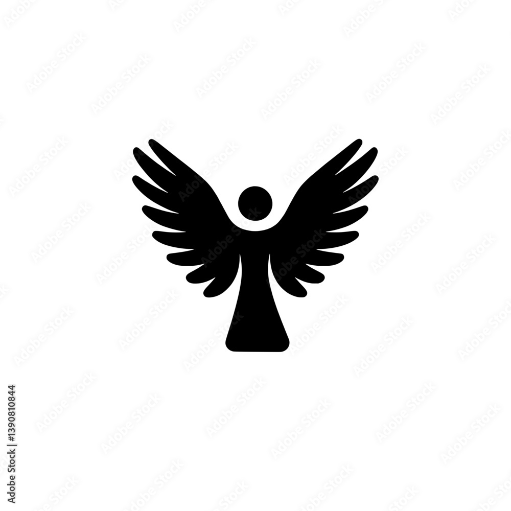 Naklejka premium Stylized angel figure logo design featuring minimalist black and white contrast with creative use of negative space and modern aesthetics