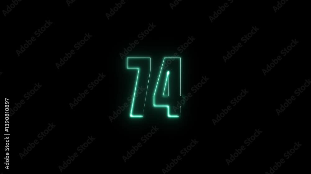 Abstract glowing neon text 74 number countdown icon. Glowing sign on black background Neon number. Glowing blue neon countdown timer number animation 4k. neon countdown timer color 4k Abstract glowing neon text 74 number countdown icon. Glowing sign on black background Neon number. Glowing blue neon countdown timer number animation 4k. neon countdown timer color 4k