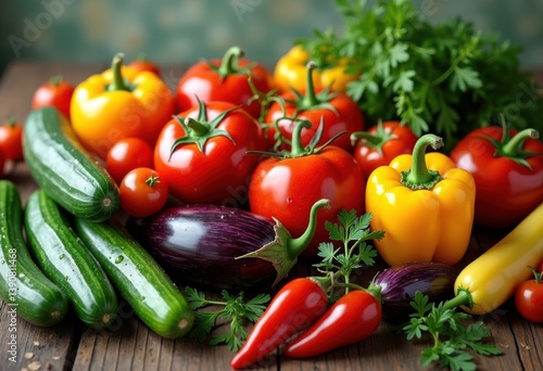 vibrant assortment fresh fruits vegetables rustic wooden surface bounty harvest healthy eating culinary delight, orange, apple, banana, berry, tomato