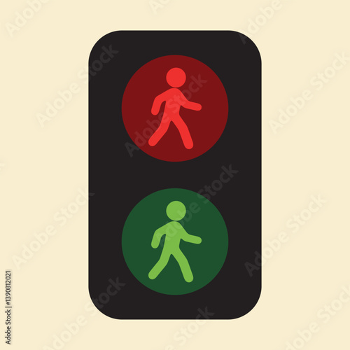 Pedestrian Traffic Signal Icon – Walk and Stop Light Flat Vector Illustration