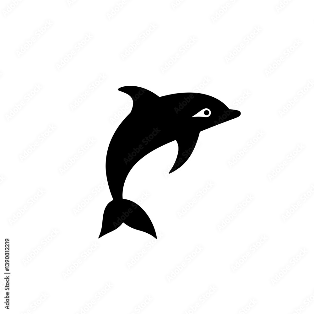 Stylized dolphin icon in black and white with modern minimalist design using negative space Stylized dolphin icon in black and white with modern minimalist design using negative space