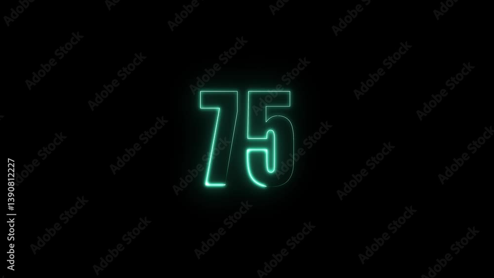 Abstract glowing neon text 75 number countdown icon. Glowing sign on black background Neon number. Glowing blue neon countdown timer number animation 4k. neon countdown timer color 4k Abstract glowing neon text 75 number countdown icon. Glowing sign on black background Neon number. Glowing blue neon countdown timer number animation 4k. neon countdown timer color 4k