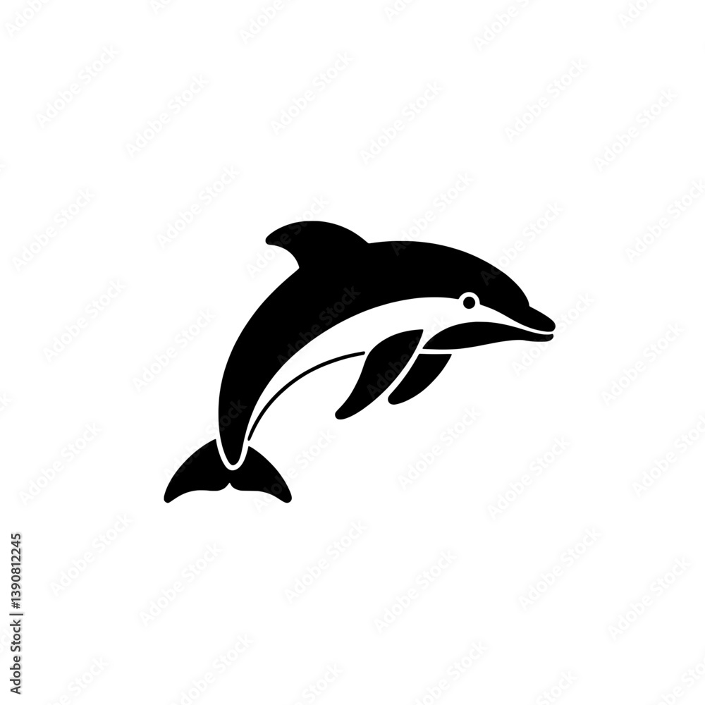 Minimalist dolphin logo with negative space design in black and white Minimalist dolphin logo with negative space design in black and white