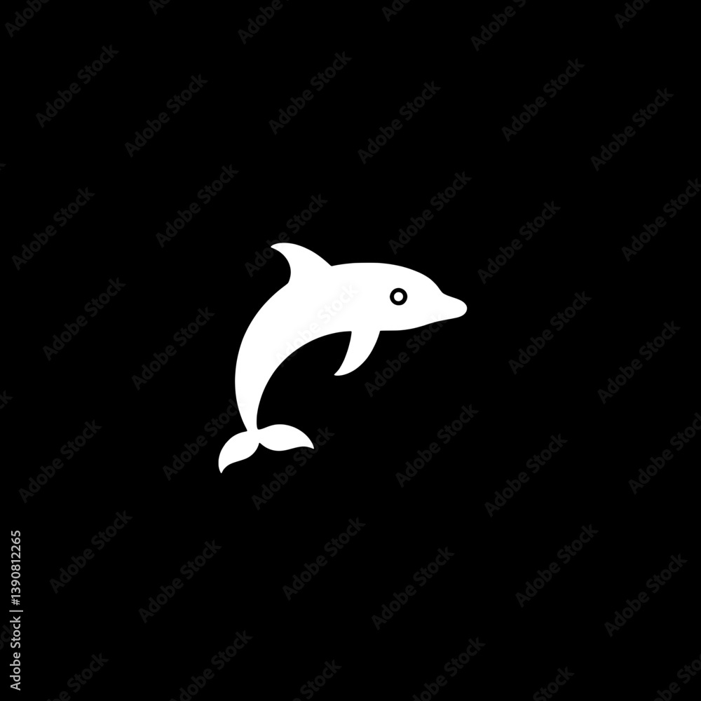 Stylized dolphin icon in white on a black background featuring minimalist and modern design elements Stylized dolphin icon in white on a black background featuring minimalist and modern design elements