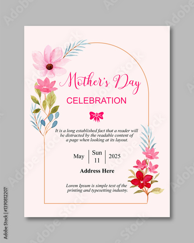 Mother’s Day Celebration Invitation Template, Floral Watercolor Greeting Card Design