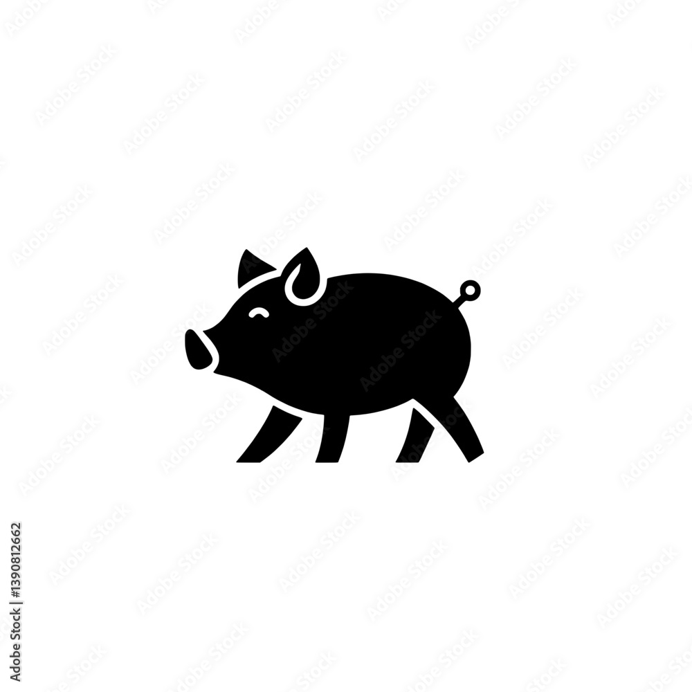 Obraz premium Simple black and white vector icon of a pig designed with minimalist style and negative space