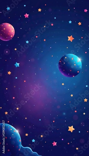 Vector space background with cute flat style design featuring colorful stars scattered throughout outer space,  template,  space