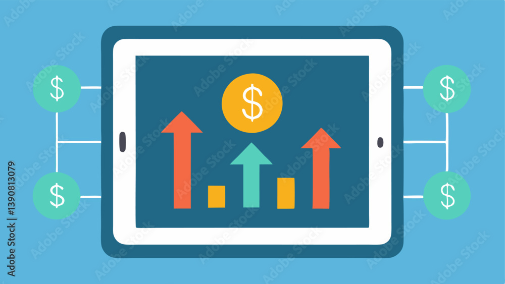 Cash Flow Diagram A flowing diagram on a tablet that illustrates cash inflows and outflows with animated arrows visually showcasing how budgeting impacts savings and investments. Cash Flow Diagram A flowing diagram on a tablet that illustrates cash inflows and outflows with animated arrows visually showcasing how budgeting impacts savings and investments.