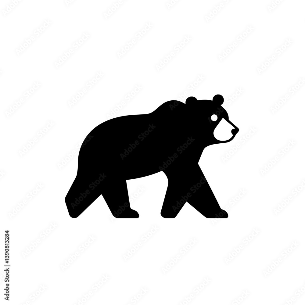 Fototapeta premium Stylized black bear icon in minimalist vector design featuring negative space elements for modern branding needs