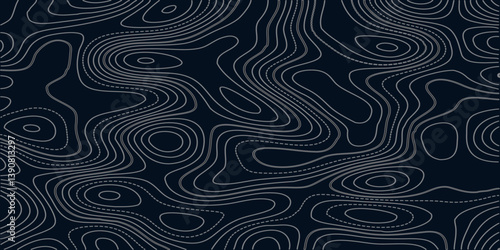 Minimalist and Luxurious Abstract Topographic Line Composition in White on Black, Evoking Terrain and Elevation Through Elegant Wavy Geometry for High-End Creative Concepts