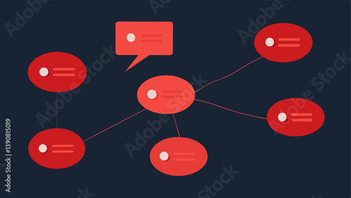 Discussion Board A closeup of a fictional discussion board with threads of conversation where some threads glow red indicating more intense or radical discussions amidst calmer