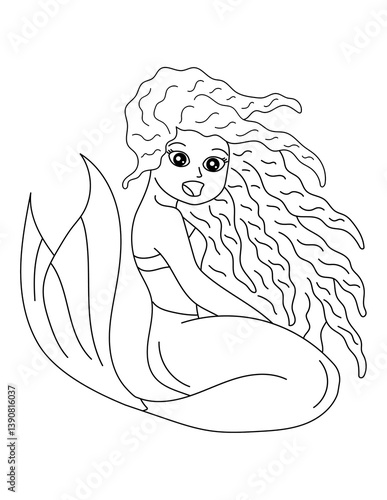 Mermaid Coloring Page for Kids – Cute Line Art Printable for Fun and Learning