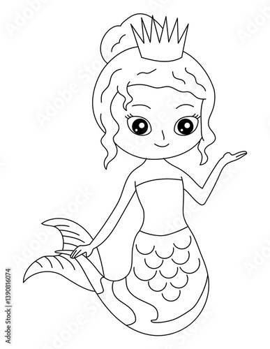 Mermaid Coloring Page for Kids – Cute Line Art Printable for Fun and Learning