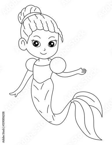 Mermaid Coloring Page for Kids – Cute Line Art Printable for Fun and Learning