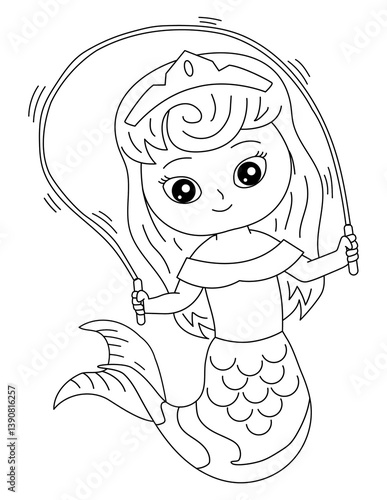 Mermaid Coloring Page for Kids – Cute Line Art Printable for Fun and Learning