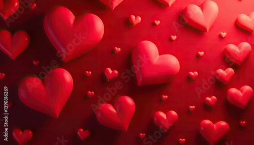Valentine red hearts background with vibrant shades of crimson and scarlet,  romance,  love