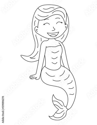 Mermaid Coloring Page for Kids – Cute Line Art Printable for Fun and Learning