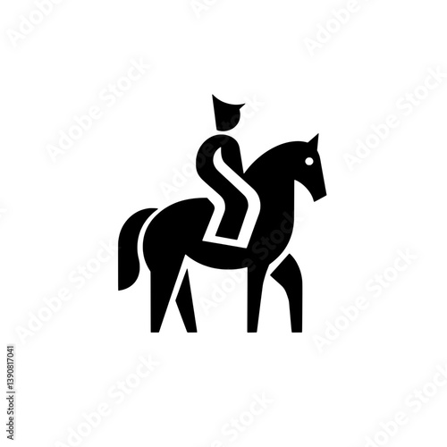 Modern minimalist icon of a person riding a horse in black and white design showcasing negative space