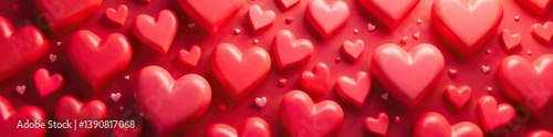 Valentine themed red hearts pattern background, glossy, passion