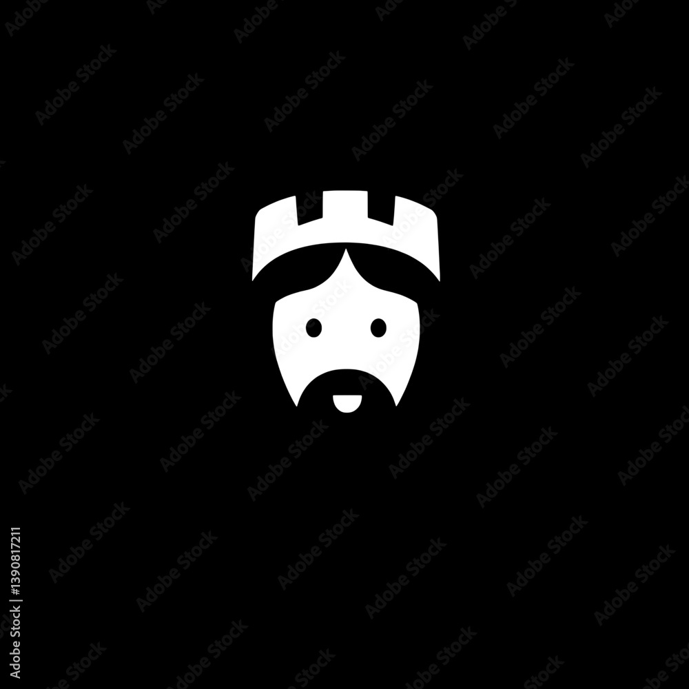Icon design featuring a minimalist representation of a medieval king with a crown for modern applications Icon design featuring a minimalist representation of a medieval king with a crown for modern applications