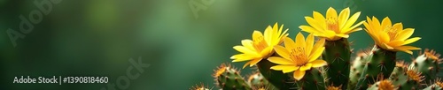 Succulent cactus with vibrant yellow flowers in bloom,  botanical,  green