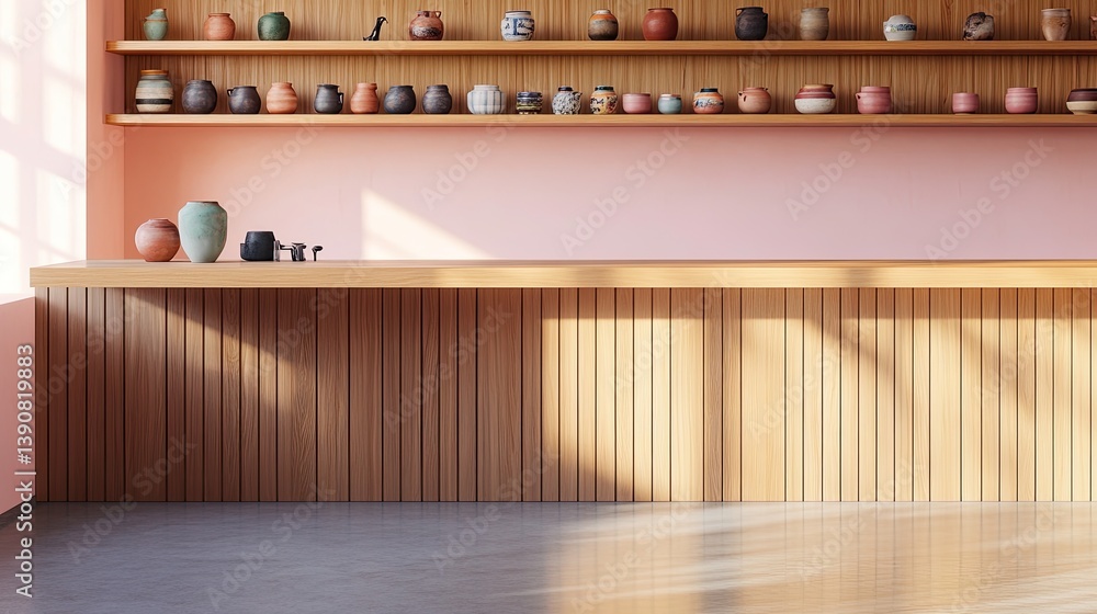 A cubicle-style home workspace divided by vertical wood panels