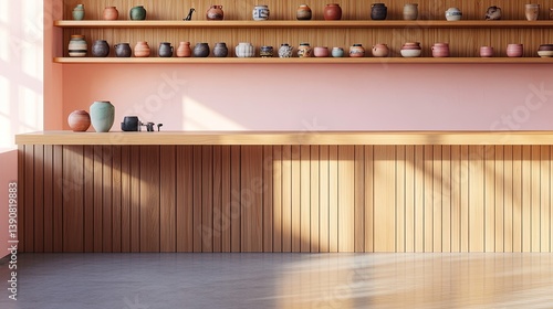Obraz na płótnie A cubicle-style home workspace divided by vertical wood panels w salonie