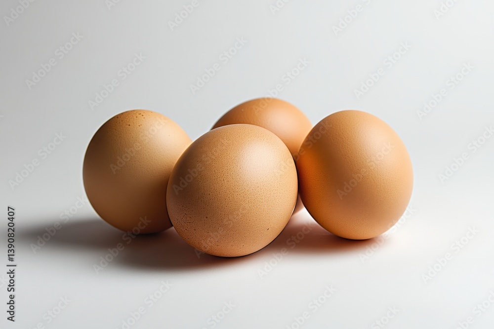 A simple still life of four brown eggs on a white surface top A simple still life of four brown eggs on a white surface top
