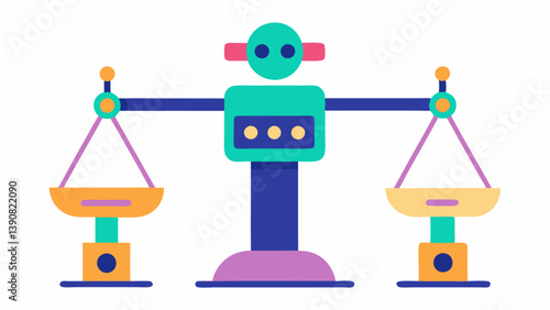 Automated Rebalancing An illustration showing a digital scale balancing different investment categories with a robot adjusting the weights to reflect the users desired asset