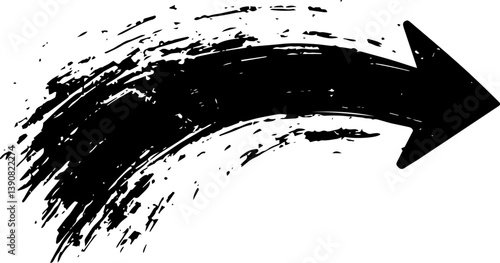 Grunge style black arrow, isolated on a white background. Useful for directional cues, design elements, and highlighting movement.