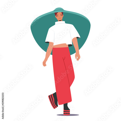 Woman fashion show top model cartoon character demonstrating fashionable casual clothes garment