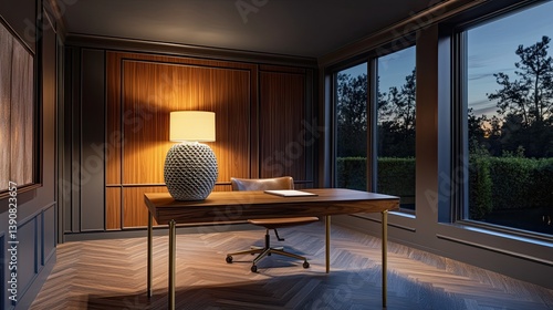 Obraz na płótnie A mid-century home office with a charcoal gray ceiling w salonie