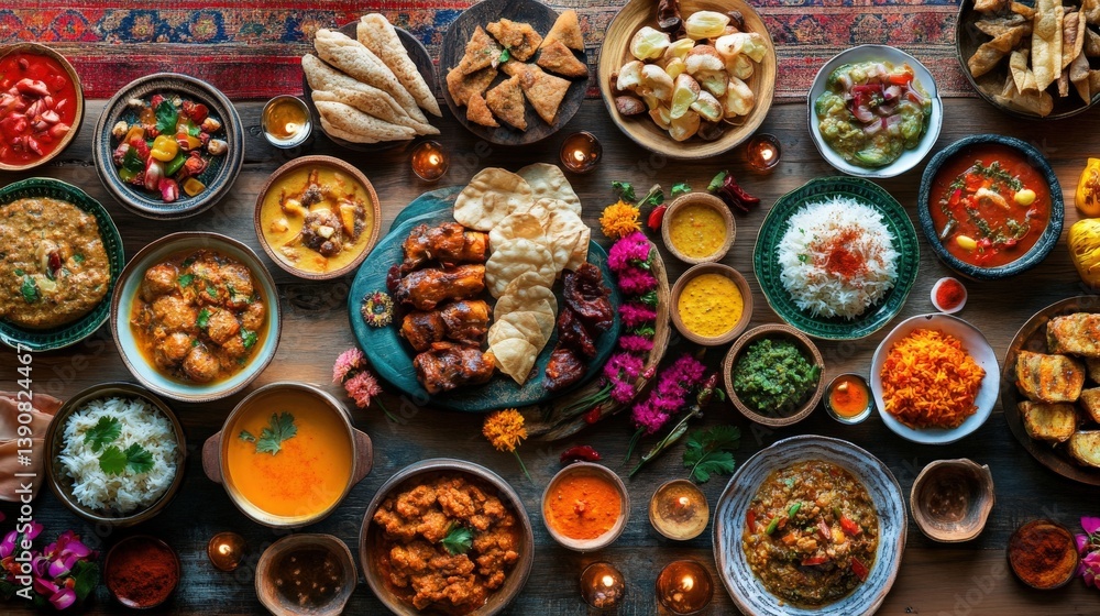 A Delicious Array of Indian Dishes Presented on a Wooden Table A Delicious Array of Indian Dishes Presented on a Wooden Table