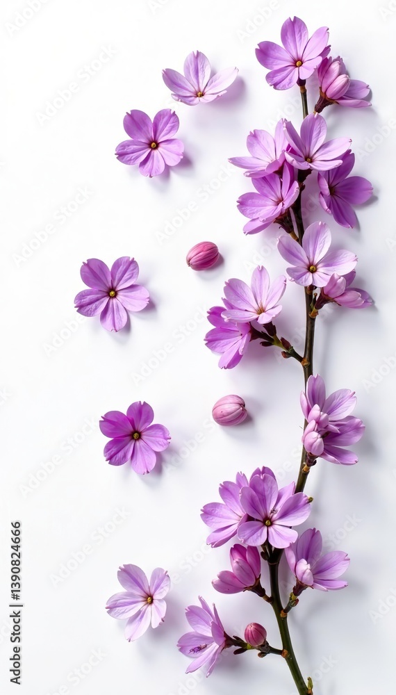 Set of small purple lilac flowers isolated on white background, floral design elements, spring blooms, top view, flat lay, purple, flat lay Set of small purple lilac flowers isolated on white background, floral design elements, spring blooms, top view, flat lay, purple, flat lay
