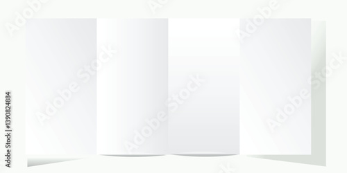 Vector white blank vertical double gate fold opened on white background. Trifold, leaflet, brochure, booklet, flyer or invitation card mockup. Mock up front side isolated.
