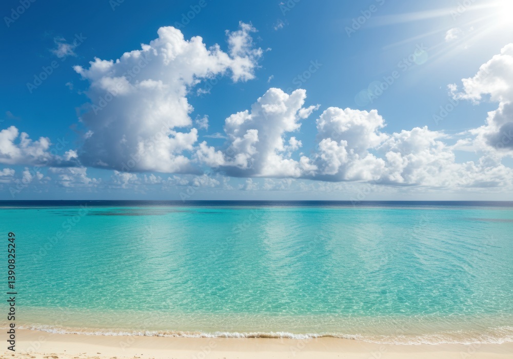 Fototapeta premium Tropical beach with turquoise water and white sand under sunlight