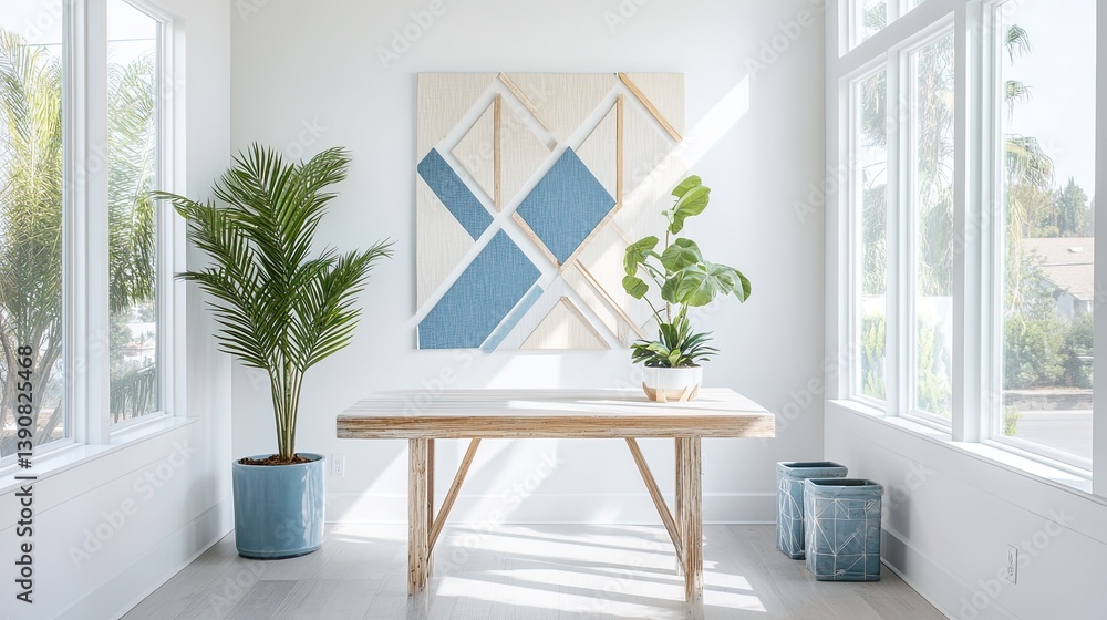 A mid-century workspace with oversized windows