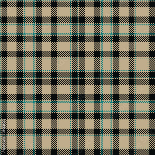 Contemporary Seamless Tartan featuring Mellow putty and Deep bluegreen Fabric Design