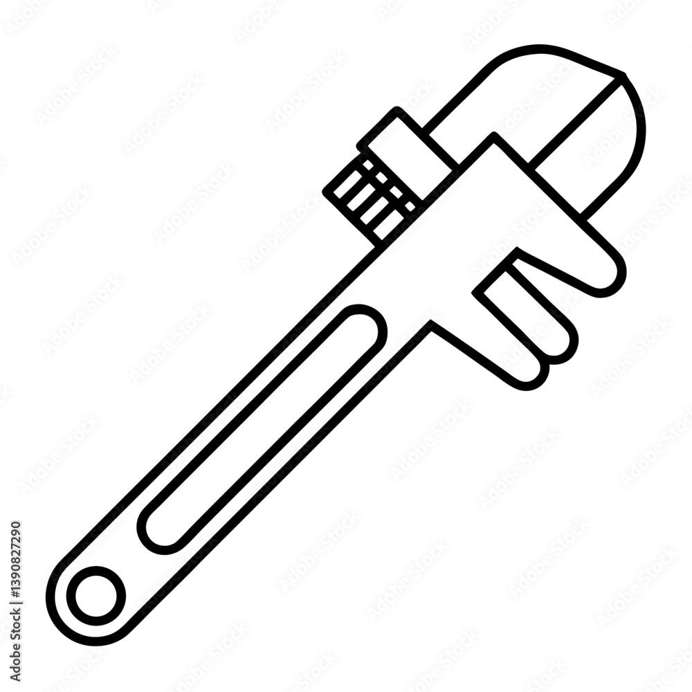 Adjustable pipe Wrench vector line art on white baclground Adjustable pipe Wrench vector line art on white baclground