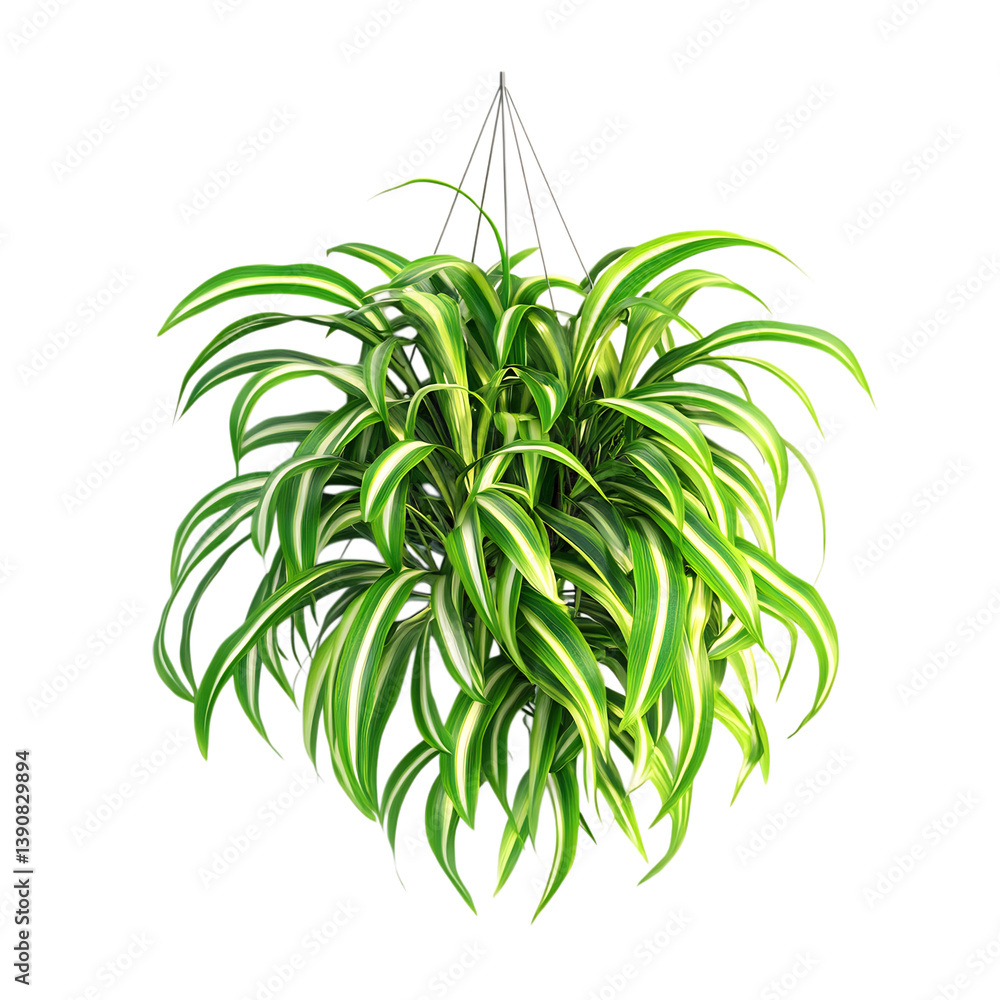Obraz premium Lush Hanging Spider Plant Isolated on Transparent Background