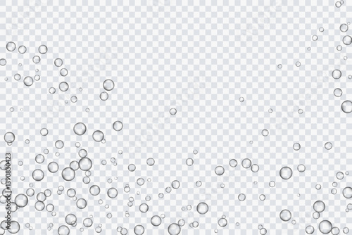 Air bubbles, oxygen, champagne crystal clear, isolated on a transparent background of modern design. Vector illustration of EPS 10.