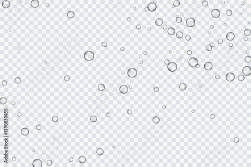 Air bubbles, oxygen, champagne crystal clear, isolated on a transparent background of modern design. Vector illustration of EPS 10.