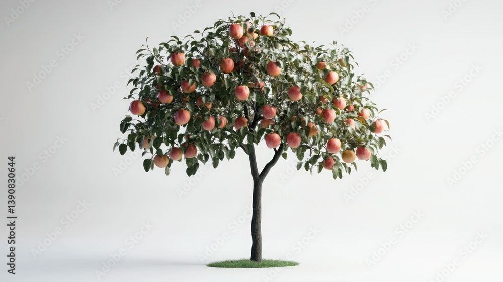 Fototapeta premium Abundant Apple Tree Studio Shot, White Background, 3D Render, Orchard Design