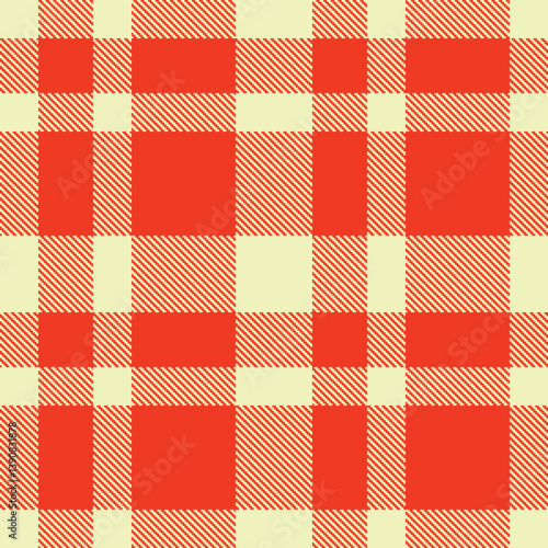 Contemporary Pale egg shell & Iridescent red orange Seamless Tartan Fabric Design