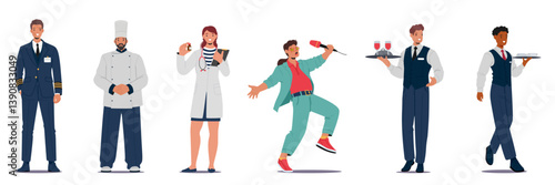 Cruise crew of professionals providing high quality restaurant, entertaining and medical services