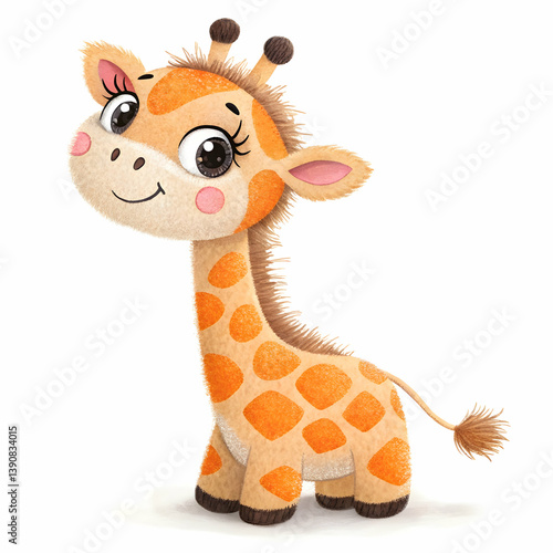 Lovely giraffe sitting on grass with beautiful flowers watercolor painting