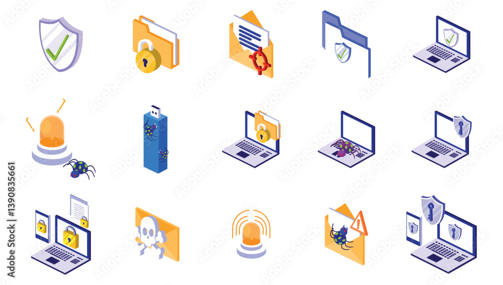 Set of cybersecurity vector icons with a white background Set of cybersecurity vector icons with a white background