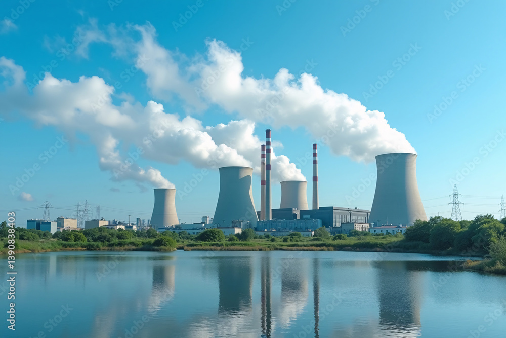 Modern Coal Power Plant with Blue Sky – Panoramic Industrial Energy Facility Modern Coal Power Plant with Blue Sky – Panoramic Industrial Energy Facility